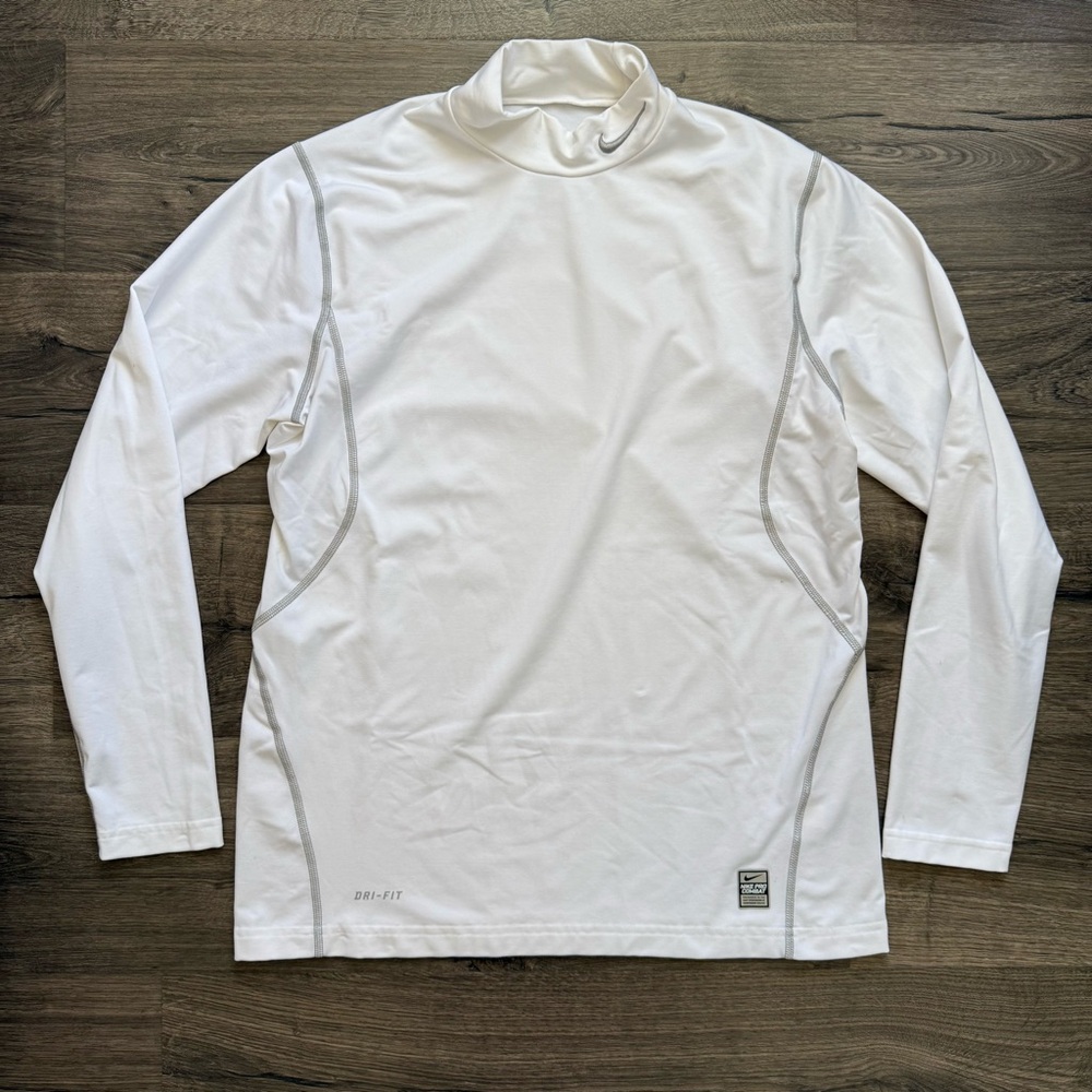 Nike Pro Combat Drifit Fitted Solid White Long Sleeve Shirt Large Men Vintage